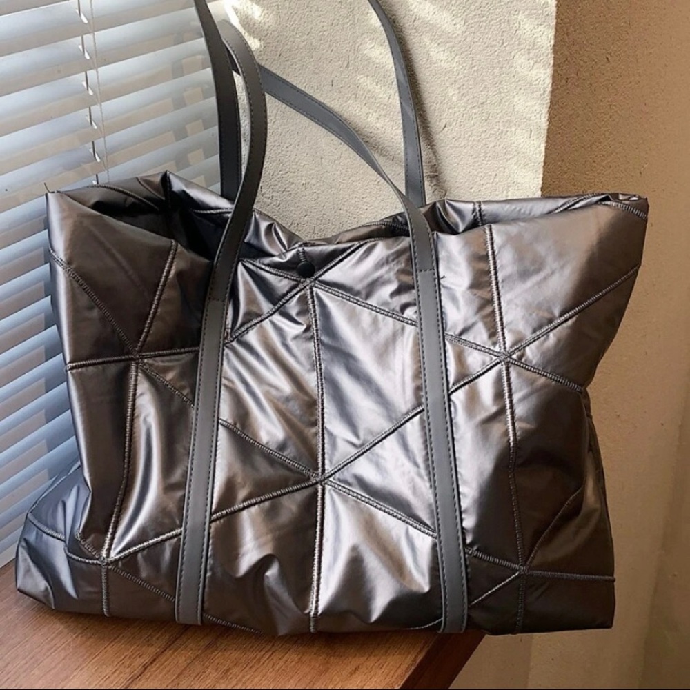 NWOT Metallic Quilted Nylon Tote